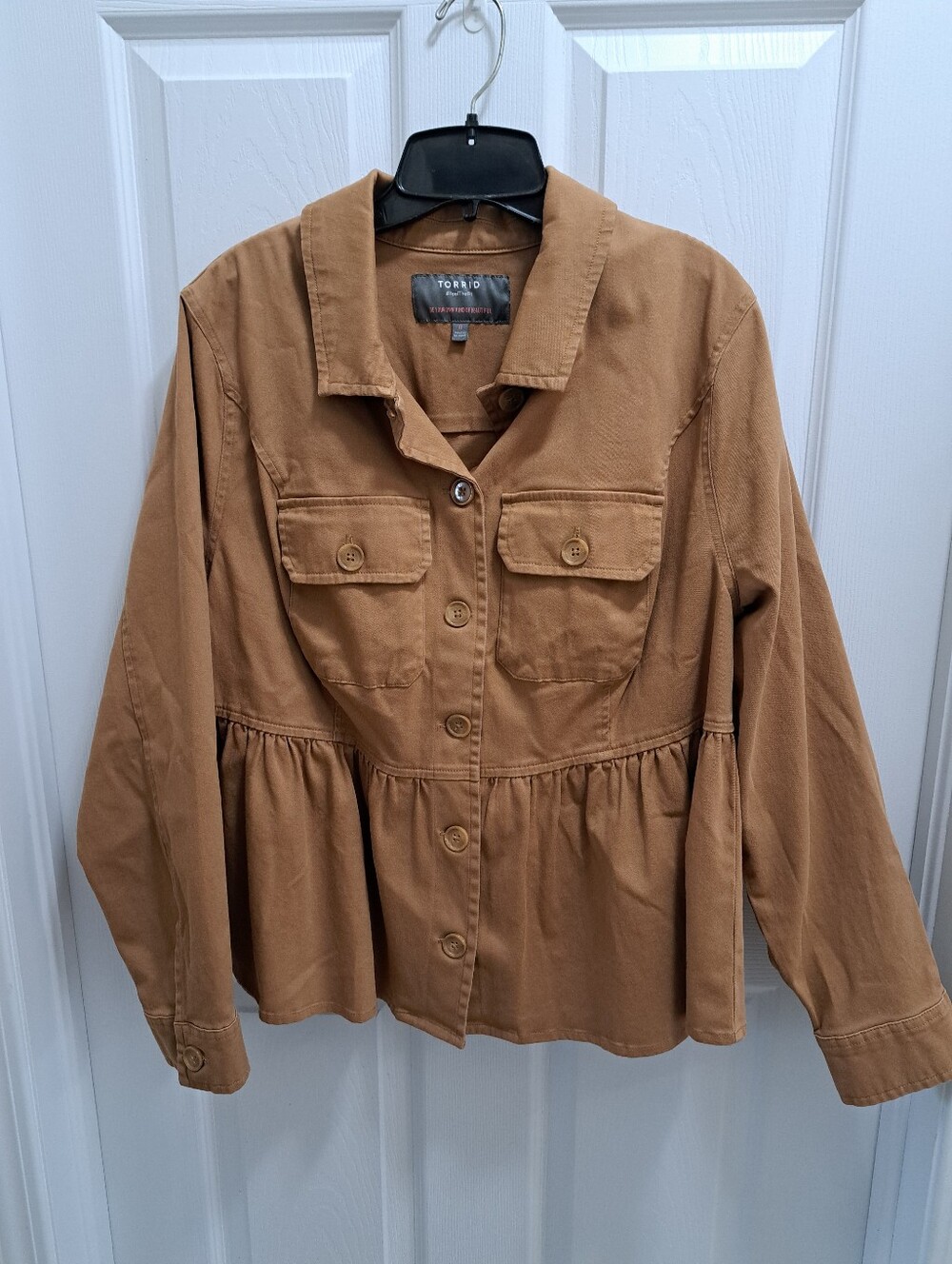 Torrid Peplum Utility Jacket Camel Brown Classic Fall Neutral Boho Size 0 /Large